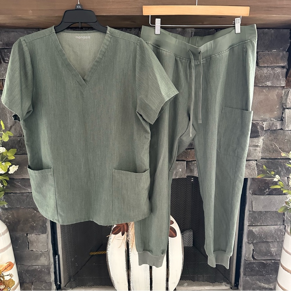 Mandala Olive Green Scrub Set